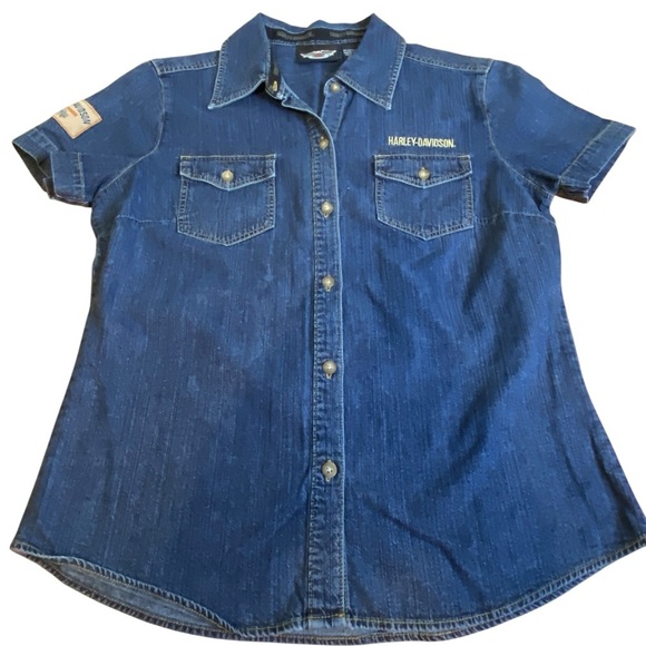 Harley Davidson Vintage Denim Button down Collared Shirt Women’s Size M - Picture 2 of 12